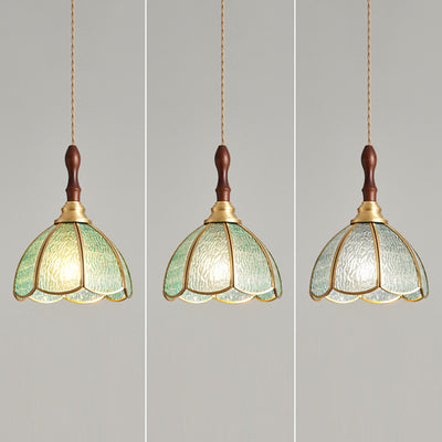 Contemporary Scandinavian Scalloped Round Leaf Glass Copper 1-Light Pendant Light For Living Room
