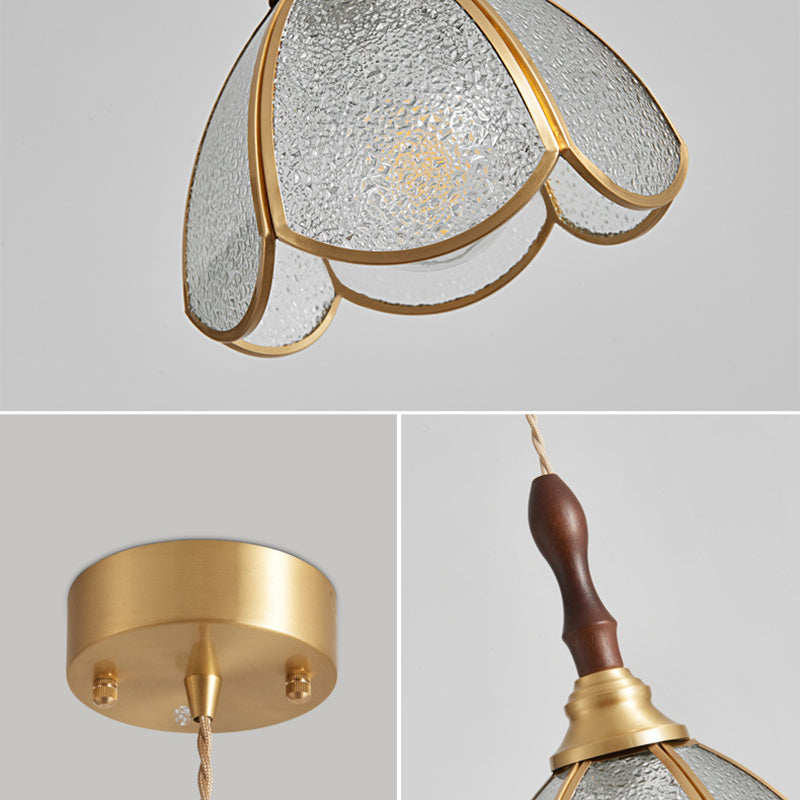 Contemporary Scandinavian Scalloped Round Leaf Glass Copper 1-Light Pendant Light For Living Room