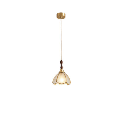 Contemporary Scandinavian Scalloped Round Leaf Glass Copper 1-Light Pendant Light For Living Room