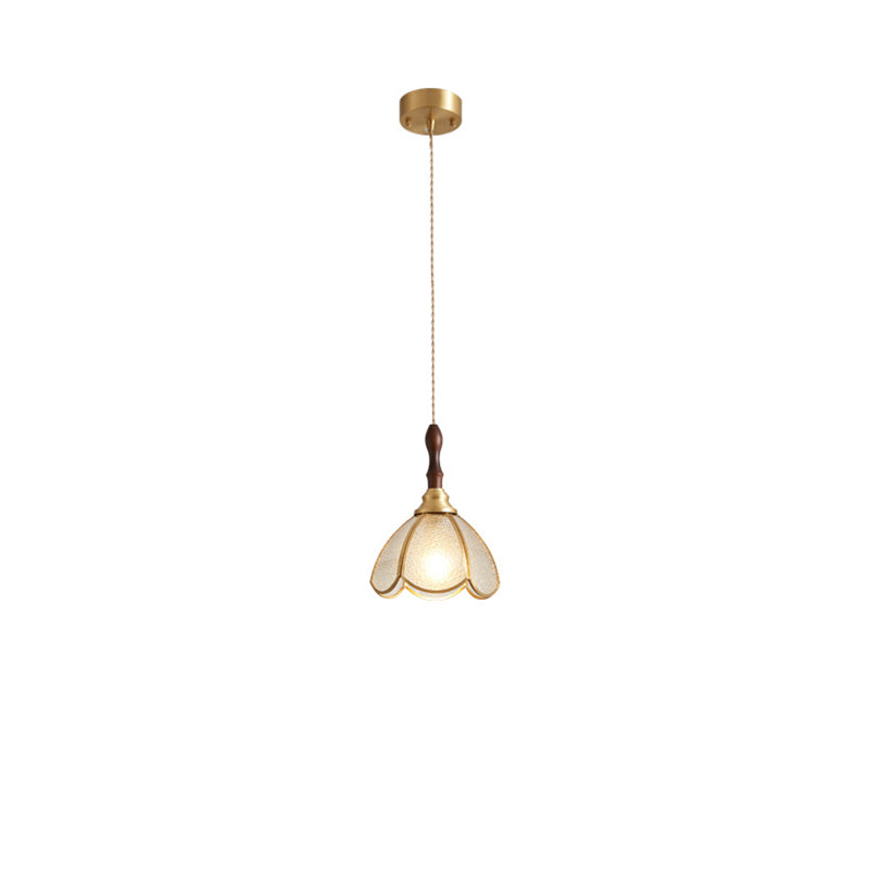 Contemporary Scandinavian Scalloped Round Leaf Glass Copper 1-Light Pendant Light For Living Room