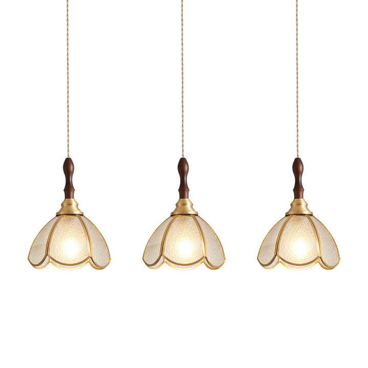 Contemporary Scandinavian Scalloped Round Leaf Glass Copper 1-Light Pendant Light For Living Room