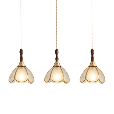 Contemporary Scandinavian Scalloped Round Leaf Glass Copper 1-Light Pendant Light For Living Room