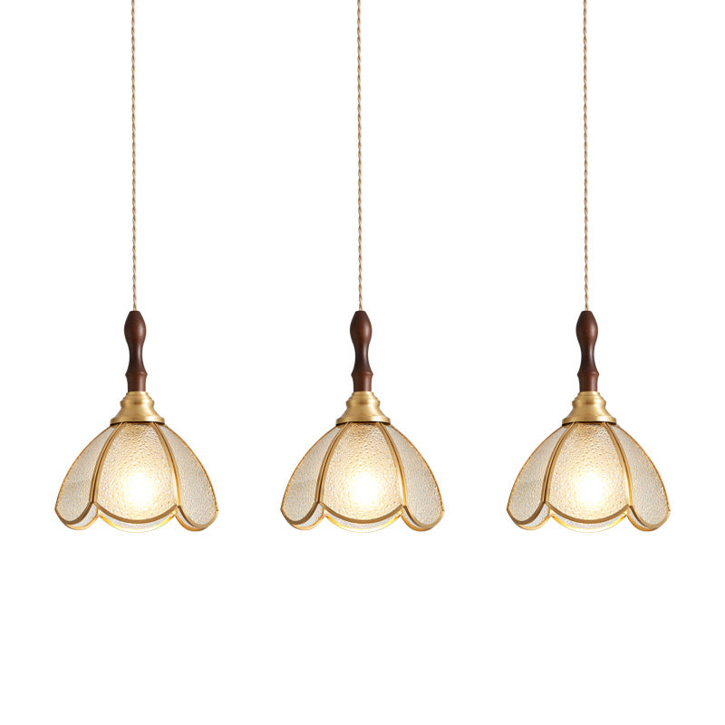 Contemporary Scandinavian Scalloped Round Leaf Glass Copper 1-Light Pendant Light For Living Room