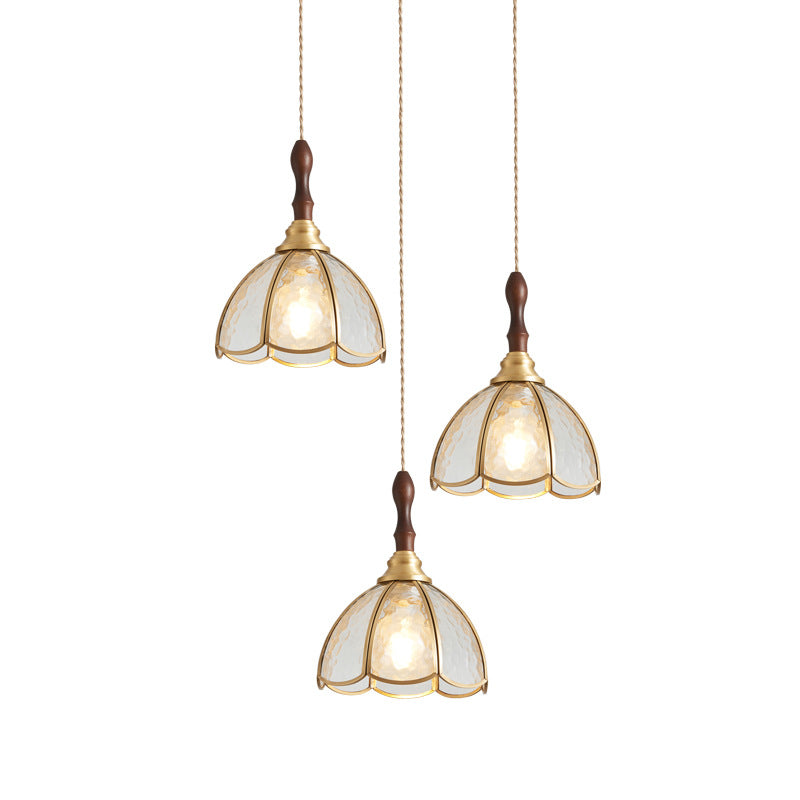 Contemporary Scandinavian Scalloped Round Leaf Glass Copper 1-Light Pendant Light For Living Room
