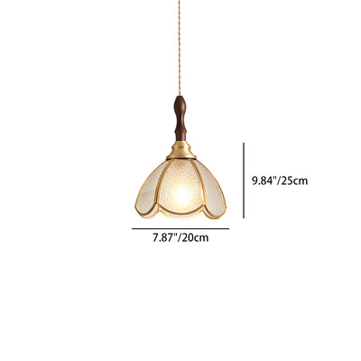 Contemporary Scandinavian Scalloped Round Leaf Glass Copper 1-Light Pendant Light For Living Room