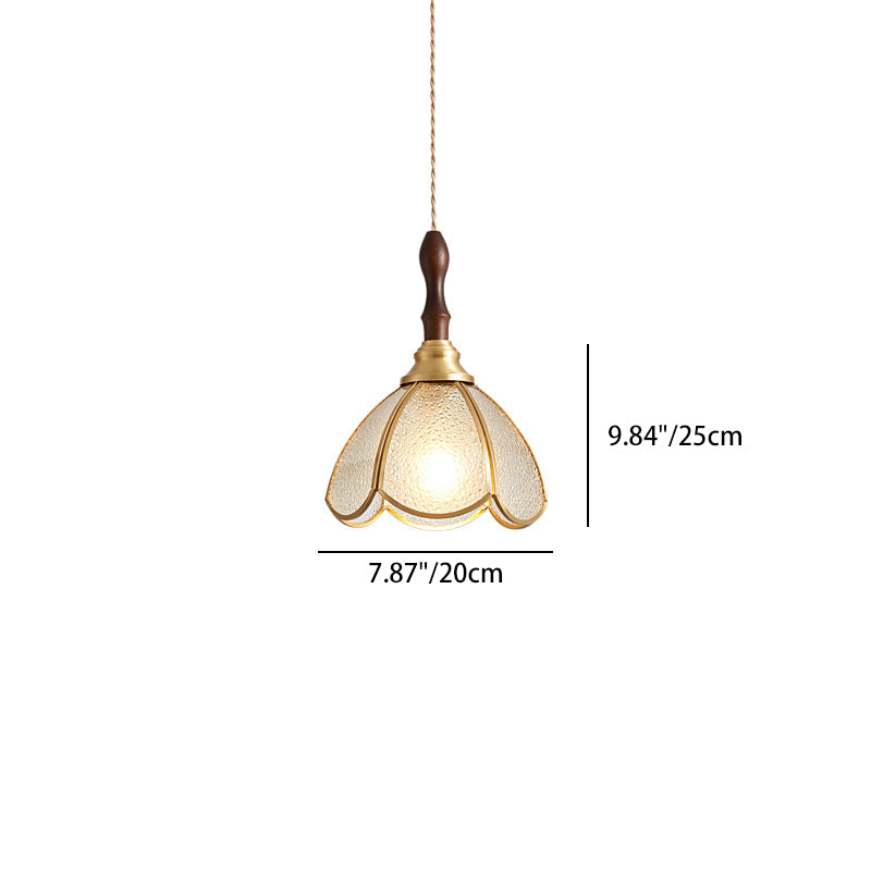 Contemporary Scandinavian Scalloped Round Leaf Glass Copper 1-Light Pendant Light For Living Room