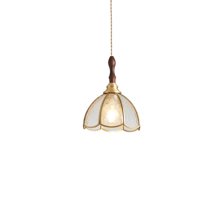 Contemporary Scandinavian Scalloped Round Leaf Glass Copper 1-Light Pendant Light For Living Room