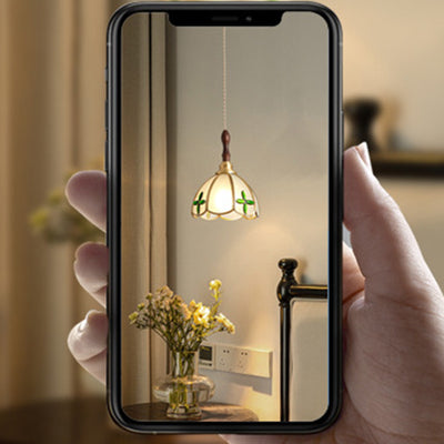 Contemporary Scandinavian Scalloped Round Leaf Glass Copper 1-Light Pendant Light For Living Room