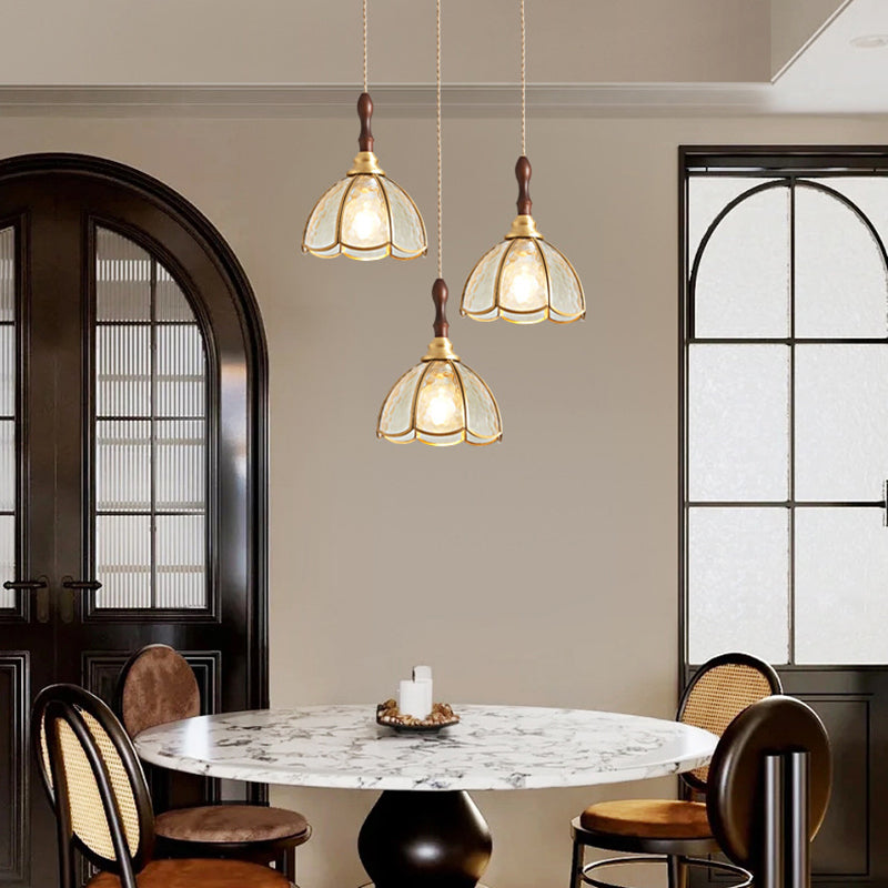 Contemporary Scandinavian Scalloped Round Leaf Glass Copper 1-Light Pendant Light For Living Room