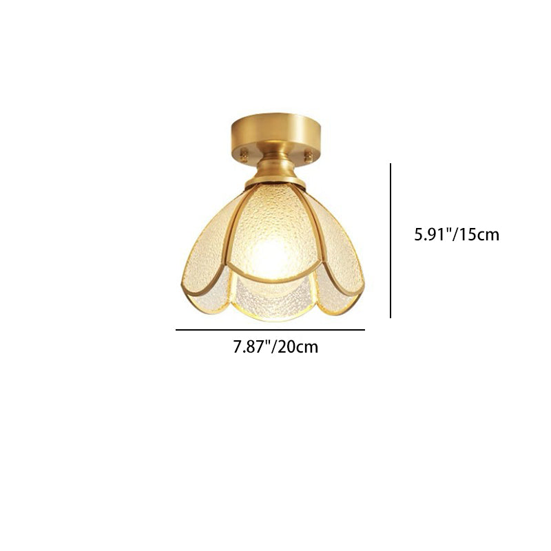 Lustre de plafond semi-encastré à 1 lumière en cuivre avec verre parapluie rond à feuille vintage traditionnel pour salon 