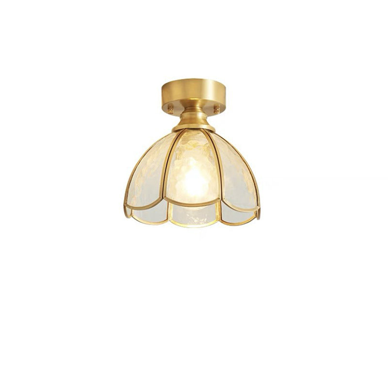 Lustre de plafond semi-encastré à 1 lumière en cuivre avec verre parapluie rond à feuille vintage traditionnel pour salon 