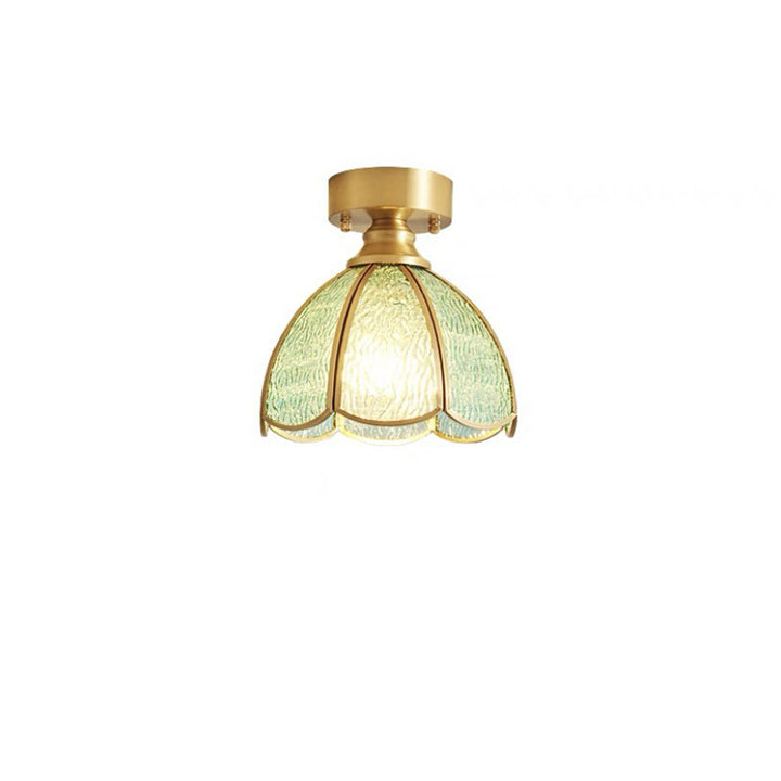 Lustre de plafond semi-encastré à 1 lumière en cuivre avec verre parapluie rond à feuille vintage traditionnel pour salon 