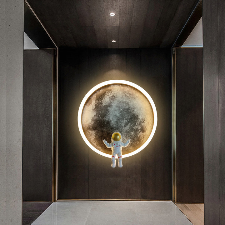 Modern Art Deco Astronaut Starry Night Round PC Aluminum Wall Sconce Lamp For Living Room