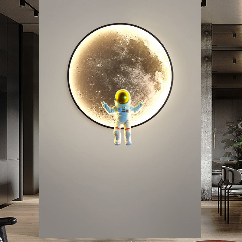 Modern Art Deco Astronaut Starry Night Round PC Aluminum Wall Sconce Lamp For Living Room
