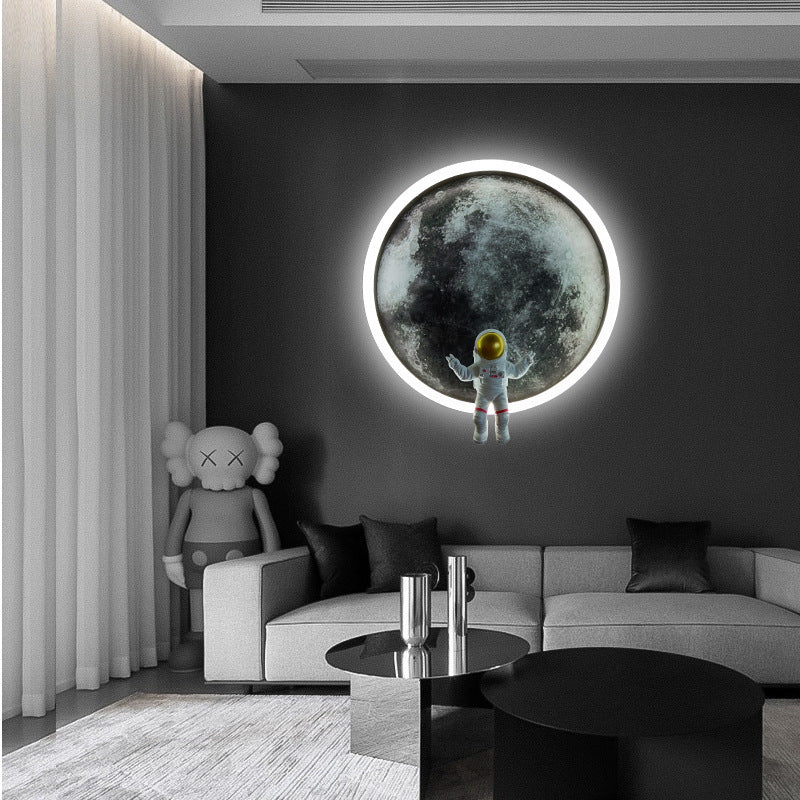 Modern Art Deco Astronaut Starry Night Round PC Aluminum Wall Sconce Lamp For Living Room