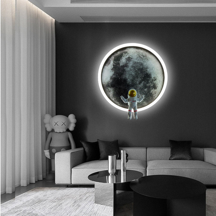 Modern Art Deco Astronaut Starry Night Round PC Aluminum Wall Sconce Lamp For Living Room