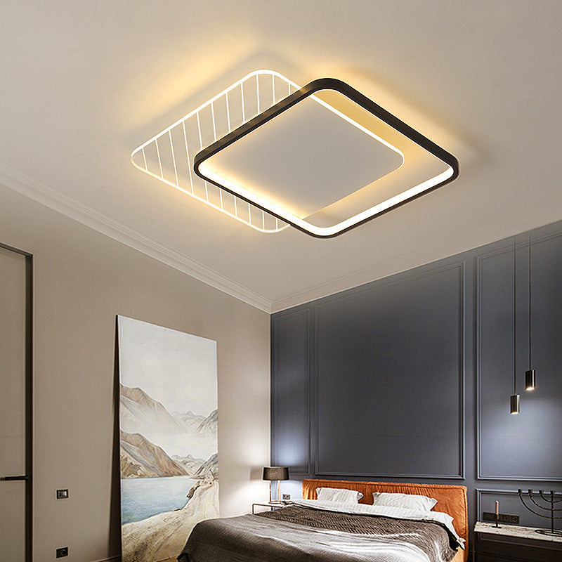 Modern Minimalist Round Square Stacking Acrylic Iron LED Flush Mount Ceiling Light For Living Room