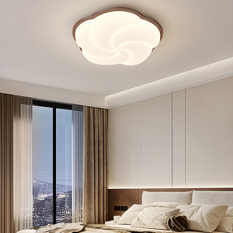 Lustre Plafonnier LED en Bois Massif PE Forme Florale Art Déco Moderne pour Salon 