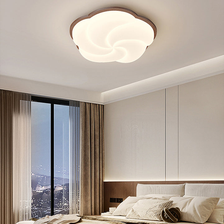 Lustre Plafonnier LED en Bois Massif PE Forme Florale Art Déco Moderne pour Salon 