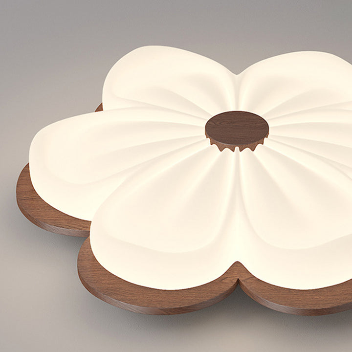 Lustre Plafonnier LED en Bois Massif PE Forme Florale Art Déco Moderne pour Salon 