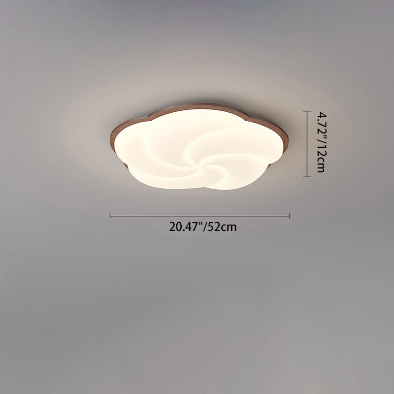 Lustre Plafonnier LED en Bois Massif PE Forme Florale Art Déco Moderne pour Salon 