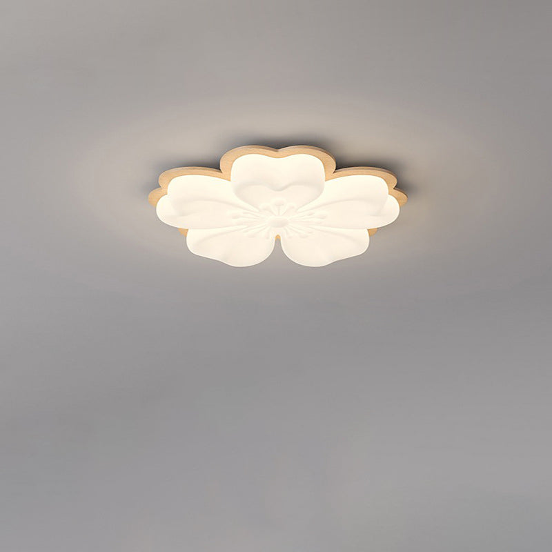 Lustre Plafonnier LED en Bois Massif PE Forme Florale Art Déco Moderne pour Salon 