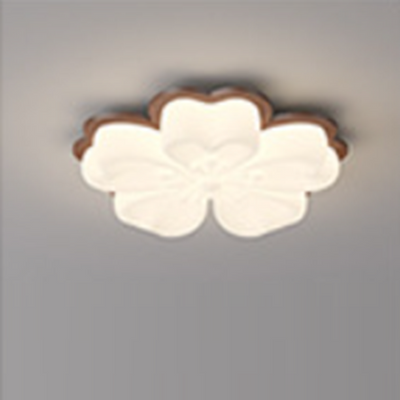 Modern Art Deco Floral Shape PE Solid Wood LED Flush Mount Ceiling Light For Living Room