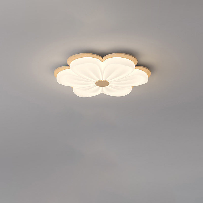 Lustre Plafonnier LED en Bois Massif PE Forme Florale Art Déco Moderne pour Salon 
