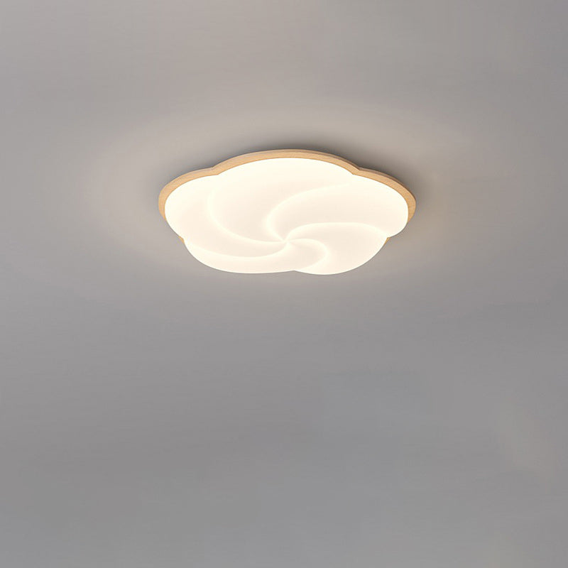 Lustre Plafonnier LED en Bois Massif PE Forme Florale Art Déco Moderne pour Salon 
