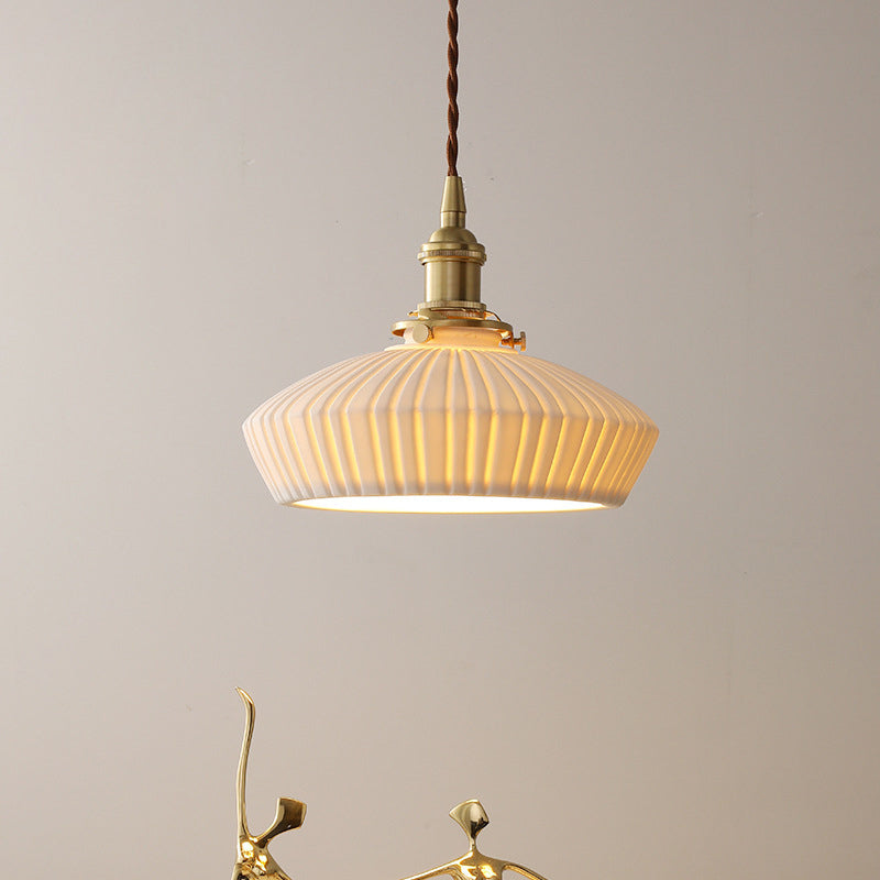 Contemporary Scandinavian Round Cylindrical Bowl Glass Brass 1-Light Pendant Light For Living Room