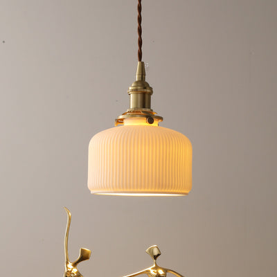 Contemporary Scandinavian Round Cylindrical Bowl Glass Brass 1-Light Pendant Light For Living Room