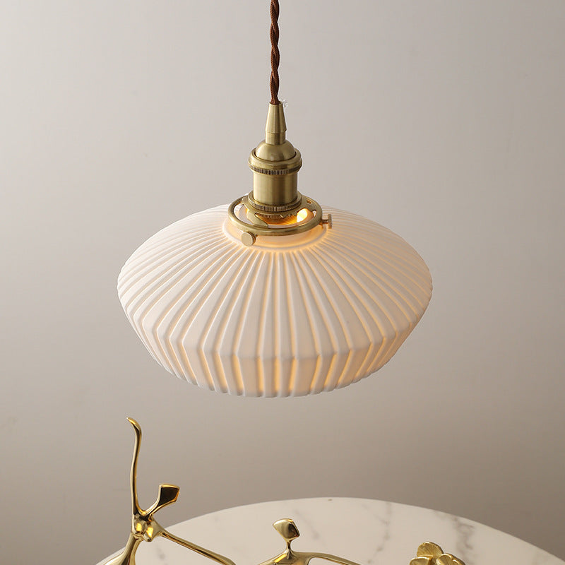 Zeitgenössische skandinavische runde zylindrische Schale Glas Messing 1-Licht Pendelleuchte für Wohnzimmer 