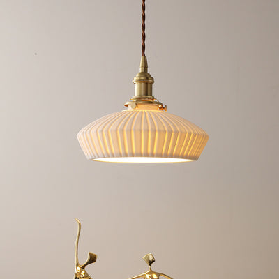 Contemporary Scandinavian Round Cylindrical Bowl Glass Brass 1-Light Pendant Light For Living Room