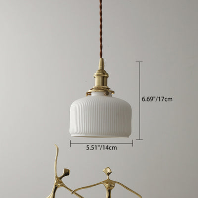 Contemporary Scandinavian Round Cylindrical Bowl Glass Brass 1-Light Pendant Light For Living Room