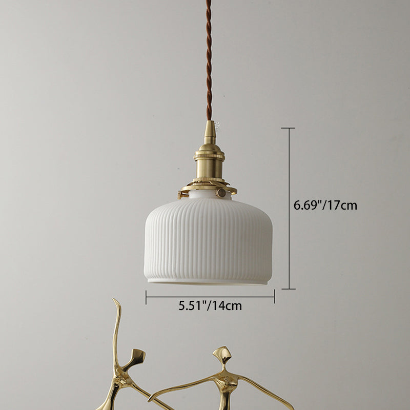 Contemporary Scandinavian Round Cylindrical Bowl Glass Brass 1-Light Pendant Light For Living Room