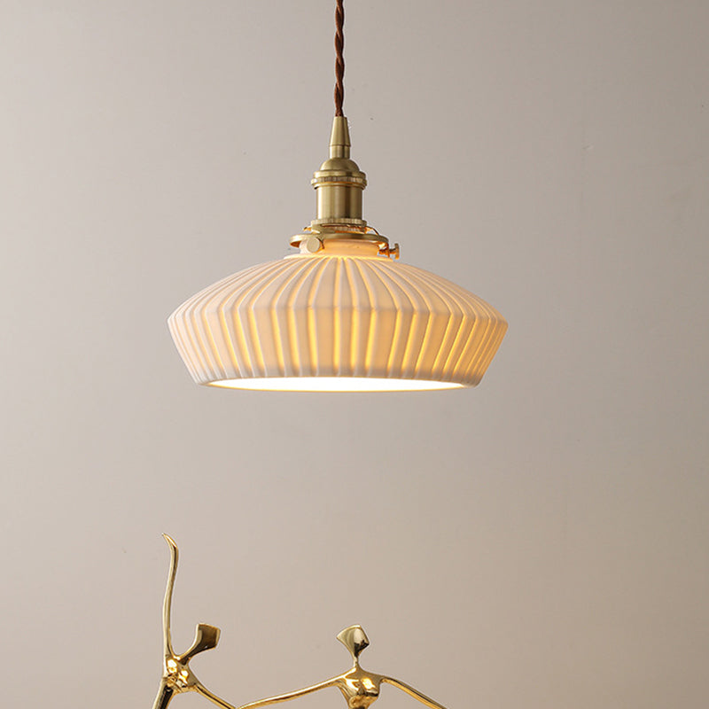 Contemporary Scandinavian Round Cylindrical Bowl Glass Brass 1-Light Pendant Light For Living Room