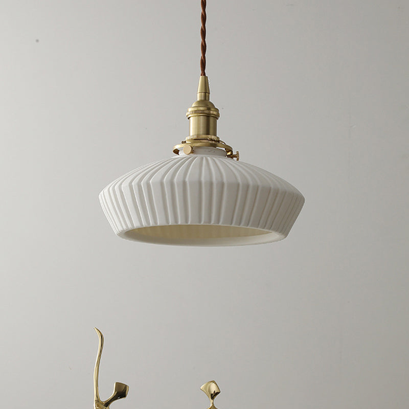 Contemporary Scandinavian Round Cylindrical Bowl Glass Brass 1-Light Pendant Light For Living Room