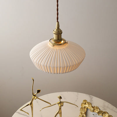 Contemporary Scandinavian Round Cylindrical Bowl Glass Brass 1-Light Pendant Light For Living Room