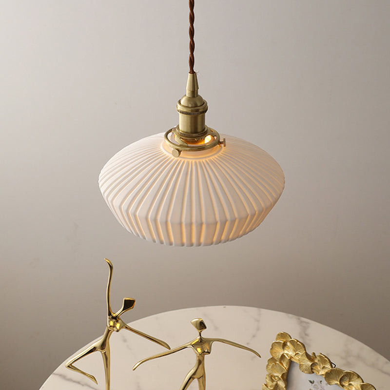 Contemporary Scandinavian Round Cylindrical Bowl Glass Brass 1-Light Pendant Light For Living Room