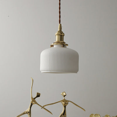Contemporary Scandinavian Round Cylindrical Bowl Glass Brass 1-Light Pendant Light For Living Room