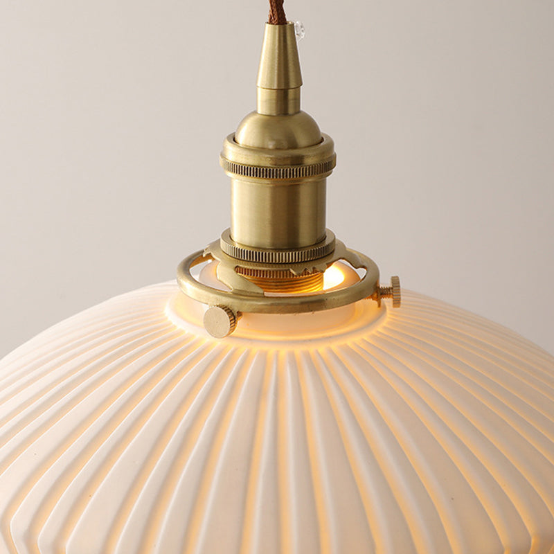 Contemporary Scandinavian Round Cylindrical Bowl Glass Brass 1-Light Pendant Light For Living Room