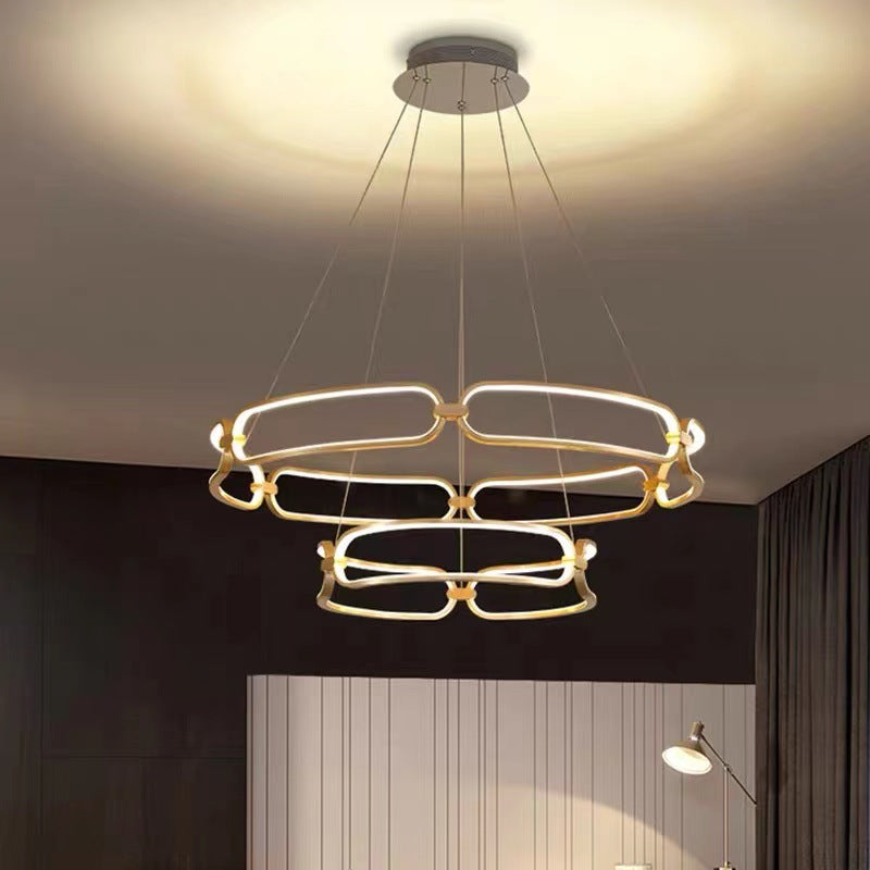 Contemporary Creative Circular Round Long Oval PC Aluminum Iron LED Chandelier For Living Room