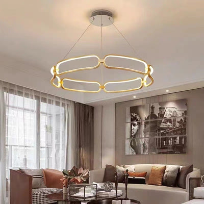 Contemporary Creative Circular Round Long Oval PC Aluminum Iron LED Chandelier For Living Room