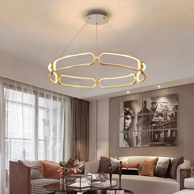 Contemporary Creative Circular Round Long Oval PC Aluminum Iron LED Chandelier For Living Room