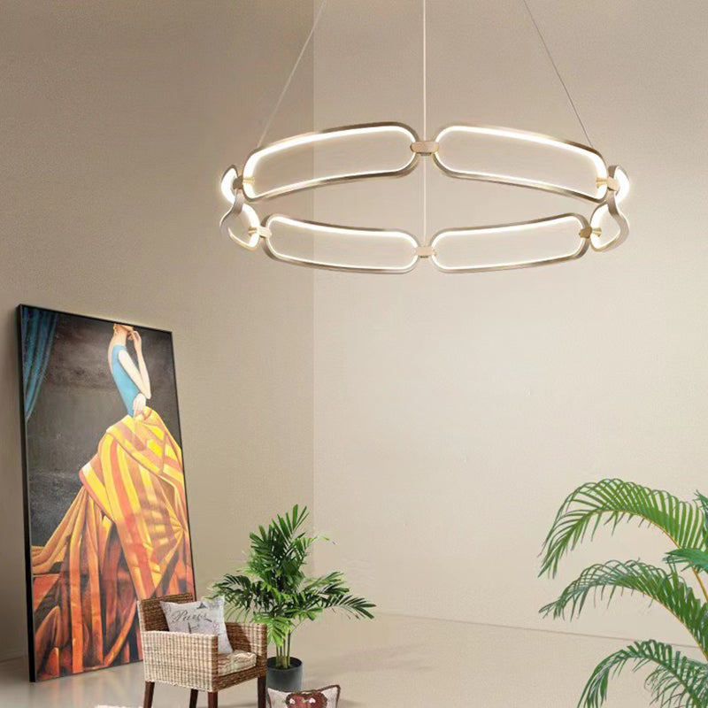 Contemporary Creative Circular Round Long Oval PC Aluminum Iron LED Chandelier For Living Room