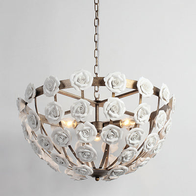Traditional French Rosette Half Round Ceramic Iron 1/3 Light Chandelier For Living Room