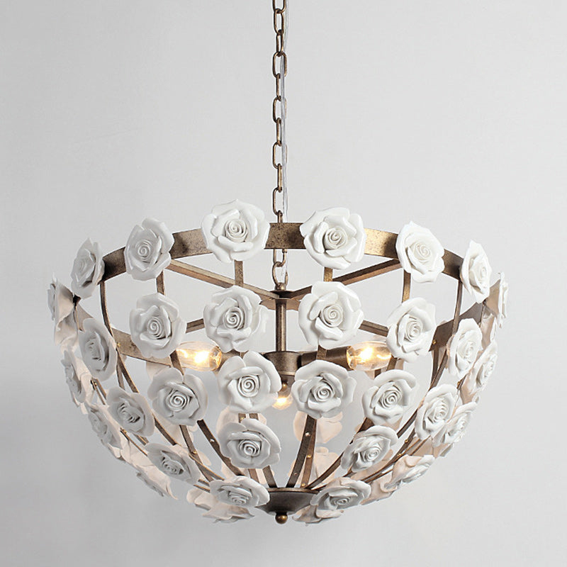 Traditional French Rosette Half Round Ceramic Iron 1/3 Light Chandelier For Living Room