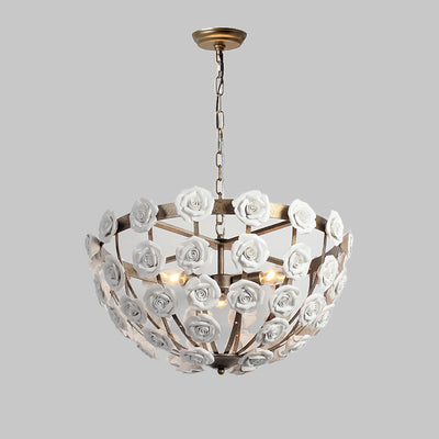 Traditional French Rosette Half Round Ceramic Iron 1/3 Light Chandelier For Living Room