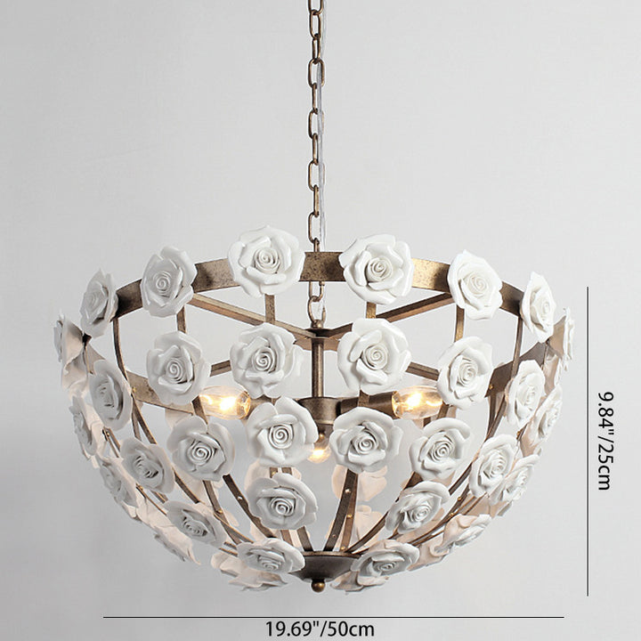 Traditional French Rosette Half Round Ceramic Iron 1/3 Light Chandelier For Living Room