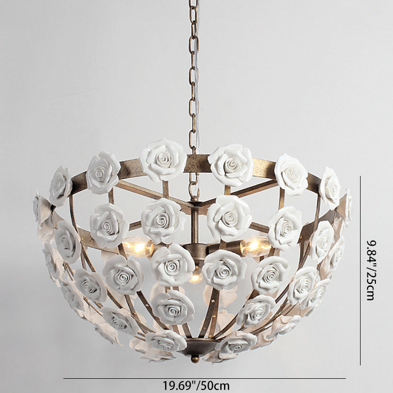 Traditional French Rosette Half Round Ceramic Iron 1/3 Light Chandelier For Living Room